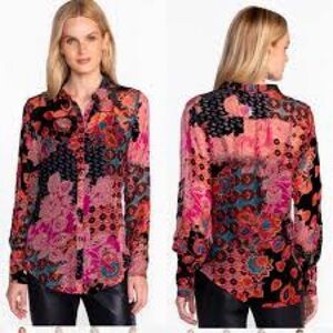 Johnny Was Pink and Black Floral Blouse